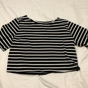 Black and White Striped Cropped Tee